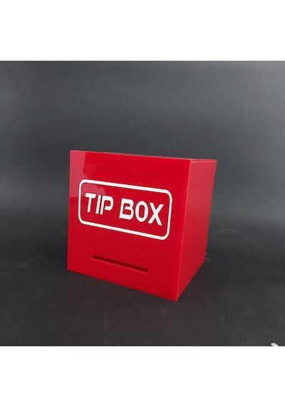 Kilitli Pleksi Masa Üstü Tip Box Bahşiş Kutusu Kırmızı 14x14xh13 Cm 1