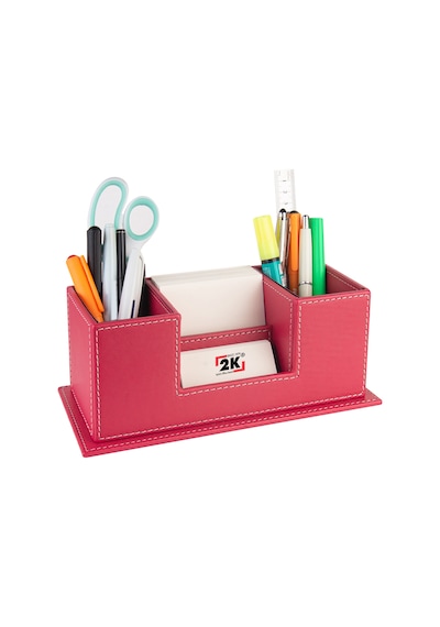 Masaüstü Deri Organizer Kalemlik 4 Gözlü Desktop Organizer Rainbow Vegan 10x12x25 Cm. Fuşya