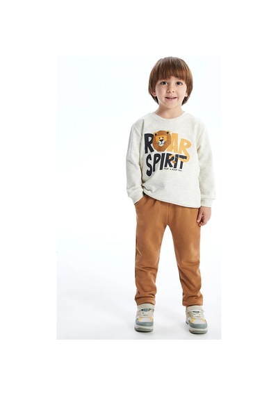 LC Waikiki Lw - Bisiklet Yaka Baskılı Erkek Bebek Sweatshirt Ve Eşofman Alt 2'li Kırık Beyaz Melanj