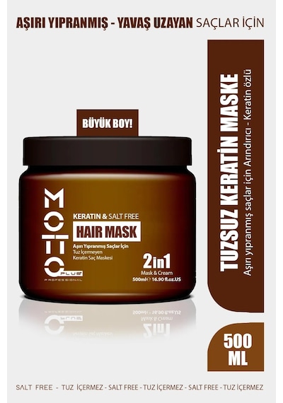 Motto Plus Professional Yavaş Uzayan - Aşırı Yıpranmış Saçlar İçin Tuz İçermeyen Keratin Maskesi 500ml