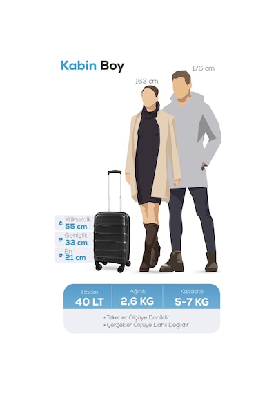 Polo&sky Azra Model Siyah Pp Polipropilen Kırılmaz 2'li Kabin Boy + Makyaj Valiz Seti Siyah