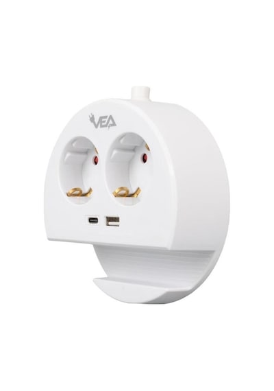 Vea Ve-g1102c Yuvarlak Grup Priz 2'li Usb + Type-c Girişli Telefon Standlı 1.5 Metre 1,5 m