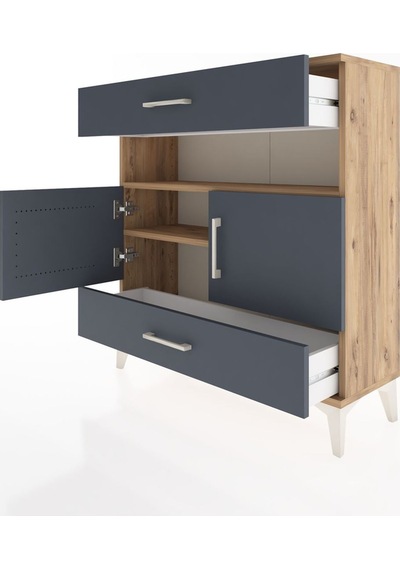 Arges Şifonyer 3 Raflı 2 Çekmeceli 2 Kapaklı 88x30x96 Çam-ant... Çam