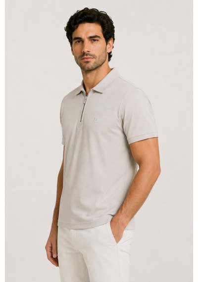Alexander Gardi Kısa Kollu Fermuarlı Polo T-shirt Bej