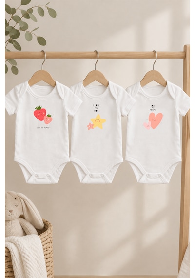 Luppinos Love You Mom 3lü %100 Pamuk Dijital Baskılı Bebek Body Set 2 Beyaz - Pembe