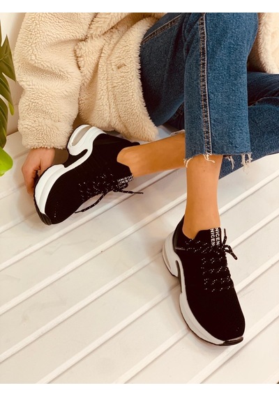 Erva'nın Butiği Siyah Triko Veni Kadın Sneakers-2648