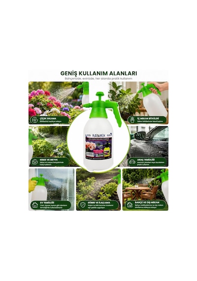Raın 2 Litre Basınçlı El Pompalı Püskürtücü, Ayarlanabilir Uçlu Otomatik Sulama Spreyi, Çiçek, Bahçe, Araç Ve Cam Temizliği İçin Çok Amaçlı Pompa Beyaz İpek Yok