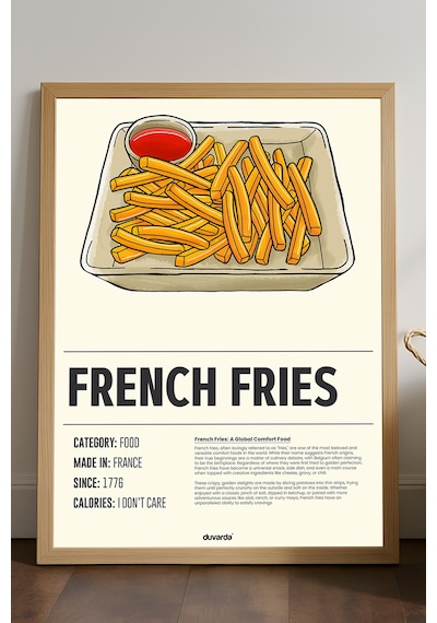 French Fries Ahşap Çerçeveli Poster, Dekoratif Mutfak Duvar Tablosu