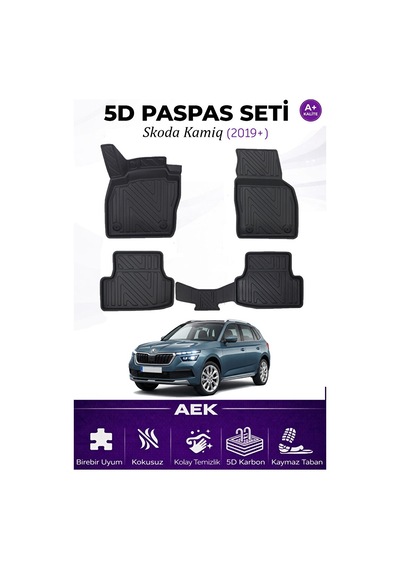 Skoda Kamiq 2019+ Araca Özel Havuzlu "karbon" Paspas Takımı