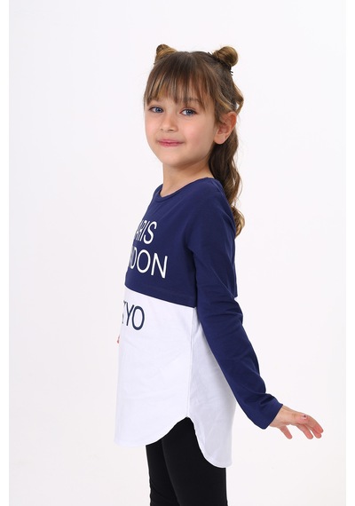 Toontoy Kids Toontoy Kız Çocuk Paris London Baskılı T-shirt Lacivert