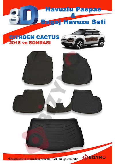 Citroen Cactus 2015 Ve Sonrası Paspas Ve Bagaj Havuzu Seti Siyah
