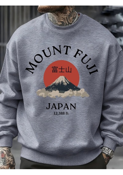 Startmore Tarzsokak Fuji Dağı Japonya Baskılar Erkekler Kazak Sonbahar Bisiklet Yaka Kazak Hip Hop Moda Üstleri P Gri