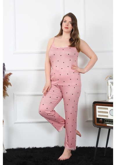 Akbeniz Kadın Büyük Beden Somon İp Askılı Pijama Takım 202196 Somon