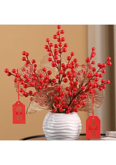 Yapay Çiçek Kokina Uzun Dal 63cm Yılbaşı Çiçeği Red Berry