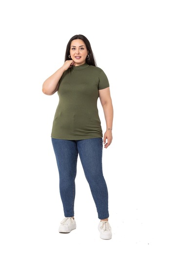 Disentis Büyük Beden Yarım Balıkçı Kısa Kollu Viskon Haki Body-haki Haki