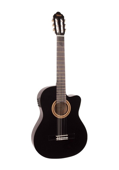 Valencia Vc104tcebk Elektro Klasik Gitar Cutaway Siyah Kesik Kasa - Ekolayzırlı - Sap Çelikli