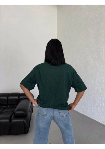 Freedom Storee Kadın Düz T-shirt Kısa Kol Bisiklet Yaka Oversize Rahat Kalıp Günlük Tişört - Haki Çok Renkli