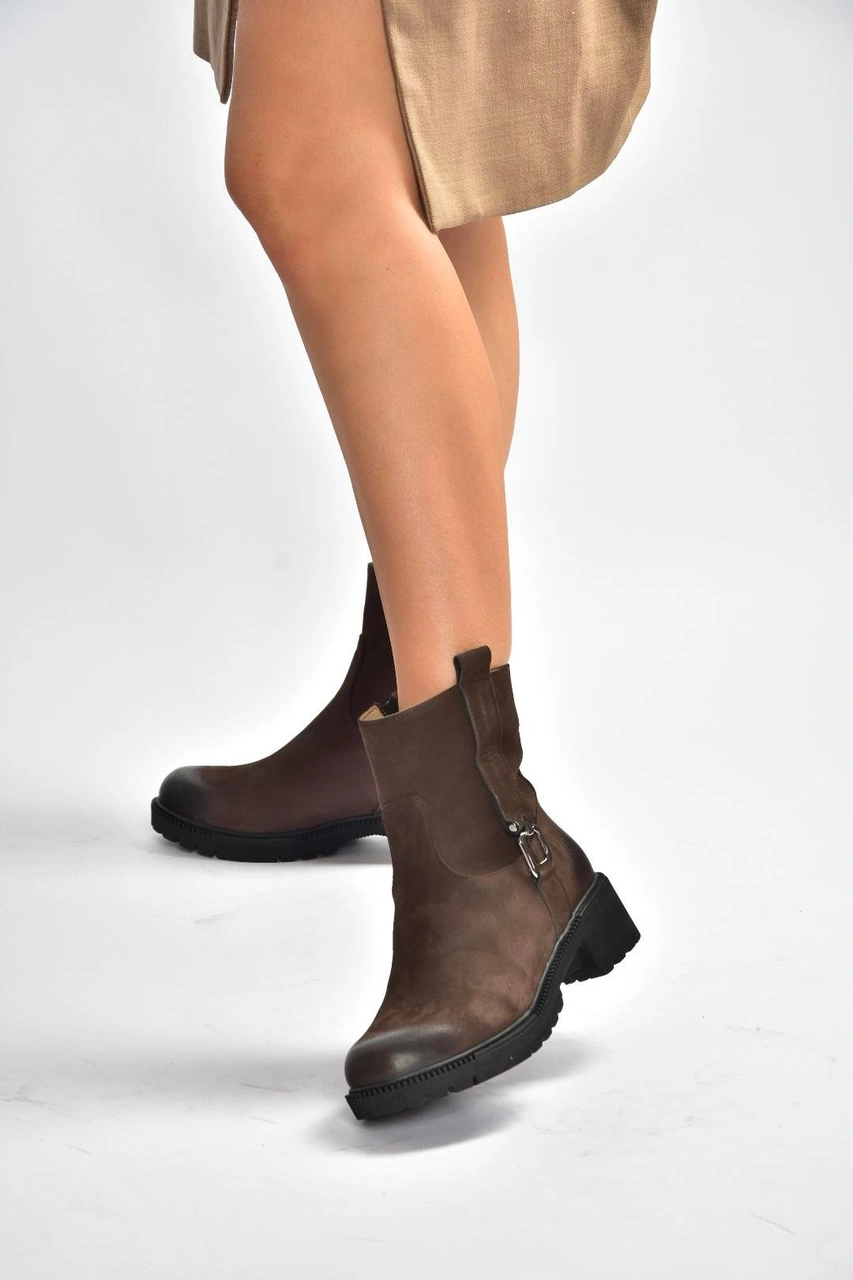 Fox Shoes V654070401 Kahverengi Hakiki Deri Nubuk Kadın Bot Kahverengi-nubuk
