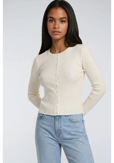 Hiccup Mixray Düğmeli Slim Fit Yivli Örgü Hırka Natural