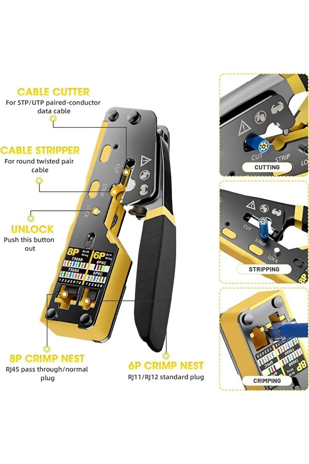 Yeni Nesil Ez Rj45 Ağ Crimper Çok İşlevli Ethernet Sıkma Pensesi Kesme/şerit Rj11/cat5e/6 Utp Stp + Yedek Bıçak  Network Aksesuarı