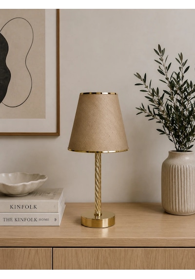 Gold İşlemeli Başlık Gold İşlemeli Ayaklı Modern Abajur 40x20cm