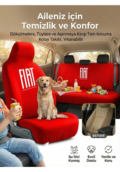 Fiat / Tofaş Doğan İle Uyumlu Pratik Oto Koltuk Kılıfı 4 Parça Set Kırmızı
