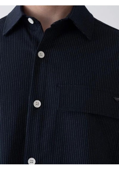 Erkek Teenage Oversize Çizgili Gömlek Pantolon Takım-15545 Lacivert