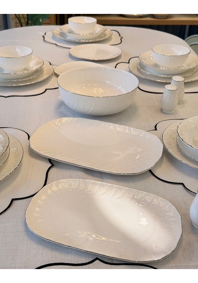 58 Parça 12 Kişilik Porselen Queen Sera Yemek Takımı Silver-7276 Beyaz Gri