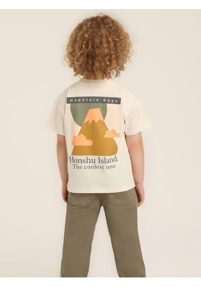 Jack Lions Erkek Bebek Pamuklu Sıfır Yaka Sırt Baskılı T-shirt-15644 Ekru