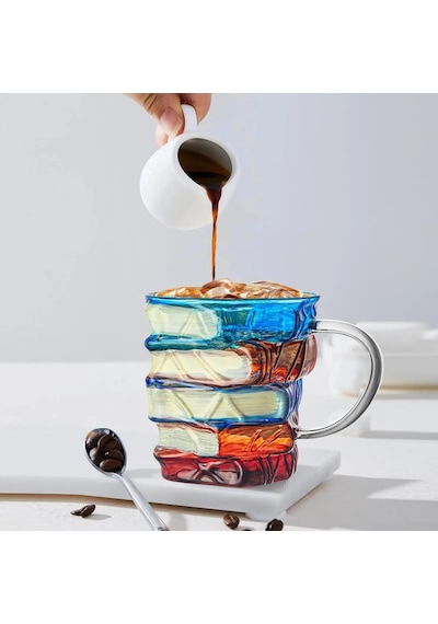 Kitap Tasarımlı Kupa Bardak - 350 Ml Kapasite - El Çizimi Özel Tasarım - Dayanıklı Cam Beyaz