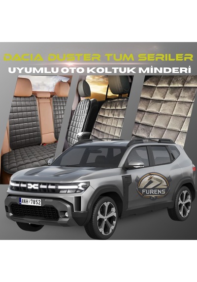 Dacia Duster Tum Seriler Uygun Antrasit Tay Tüyü Cepli & Terletmez Oto Koltuk Minder Seti - Koruma Kılıfı  Ön & Arka Set