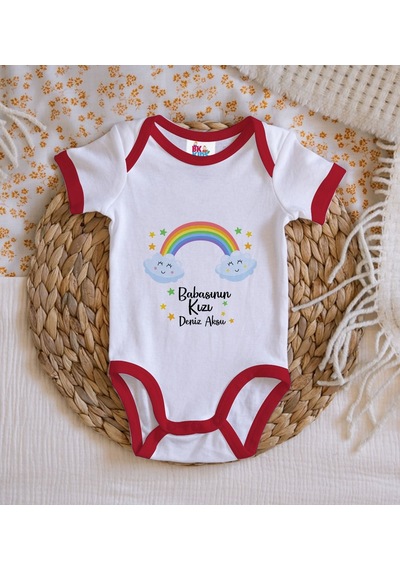 Bk Gift Bk Kids Kişiye Özel Babasının Kızı Tasarımlı Kırmızı Bebek Body Zıbın-1 6 - 9 Ay