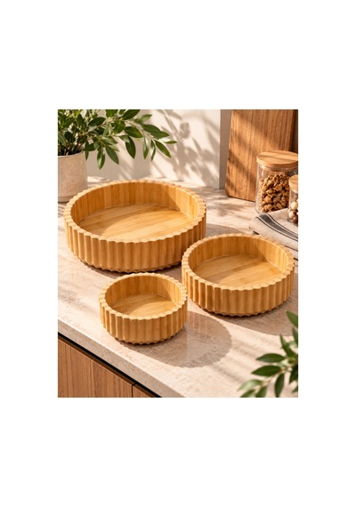 3'lü Bambu Çerezlik Kase Seti 22-18-14 Cm Kuruyemişlik Sunumluk Kahvaltılık Kase Bambu - 932780431 Bambu