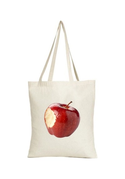 Isırılmış Elma Tasarımlı Bez Çanta Modern Minimal Baskılı Omuz Çantası Çok Renkli