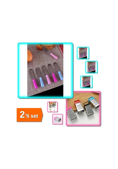 6 Adet Tereyağı Bıçağı Mini Spatula + 3 Fonksiyonlu Mıknatıslı Sarımsak Peynir Rendesi 8cm - 2li Set Diğer