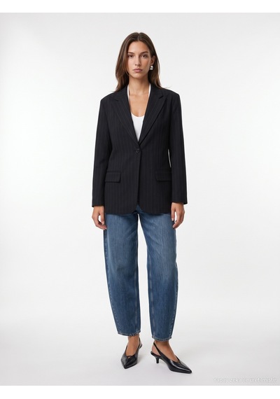 Dilvin 60829 Çizgili Kruvaze Blazer-siyah