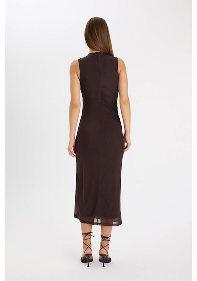 DeFacto Bodycon Vücudu Saran Yarım Balıkçı Yaka Basic Düz Tül Kolsuz Maxi Abiye Elbise C3519AX24AUBN539