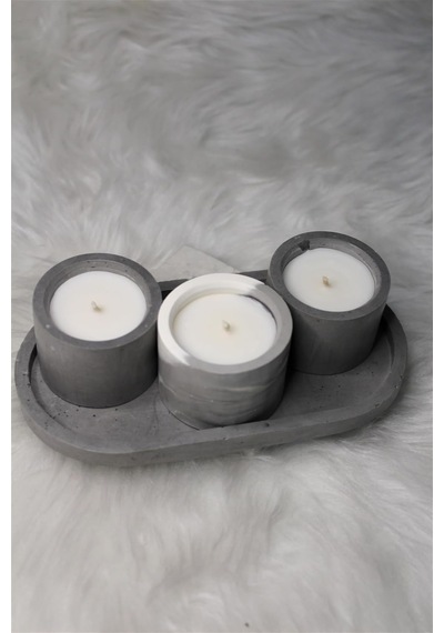 Bottiko Bottiko%100 Soya Wax Beton Dekoratif 3'lü Mum Seti 4 Parça Gri Diğer