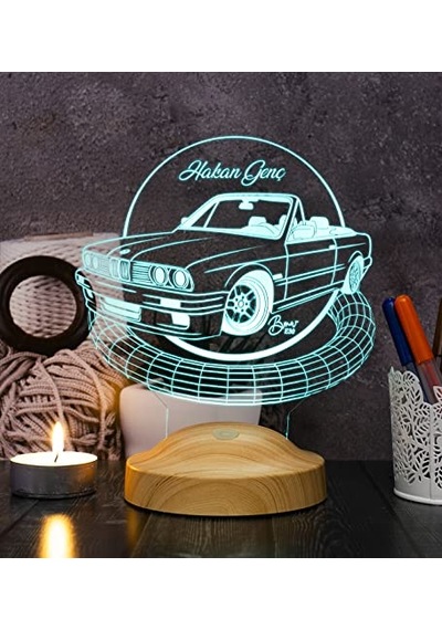 Bmw E30 Cabrio Bmw Logolu Hediye 3d Led Lamba Bmw Hayranına Hediye Çok Renkli
