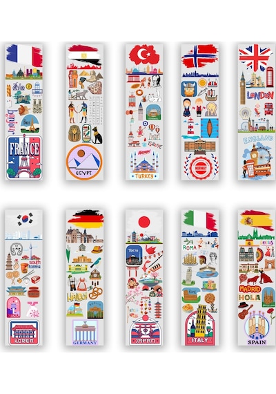 10 Adet Ülkeler Kitap Ayracı 40x145 Mm