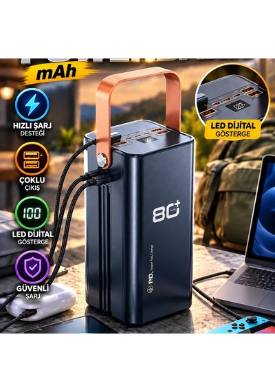 80000 Mah Powerbank Hızlı Şarj Destekli Çoklu Çıkışlı Led Dijital Göstergeli Taşınabilir Şarj Ciha Renkli
