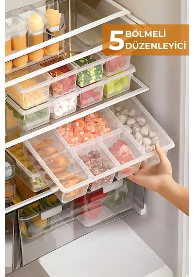 5 Bölmeli Buzdolabı Düzenleyici, Difriz Organizeri, Derin Dondurucu Düzenleyici Renkli