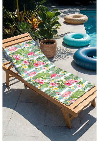 Flamingo Tropikal Çiçekli Plaj Havlusu - Mint Pembe Marine Çizgili Hızlı Kuruyan Mikrofiber Havlu Çok Renkli