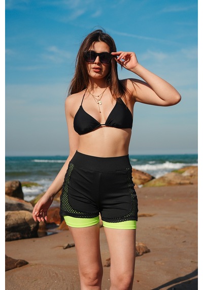 Gugus Kadın Deniz/havuz/spor İçten Taytlı Fileli Şort Yeşil