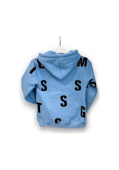 Ekkokids Çocuk Harf Baskılı Şardonlu Kapuşonlu Sweatshirt-15195 Mavi