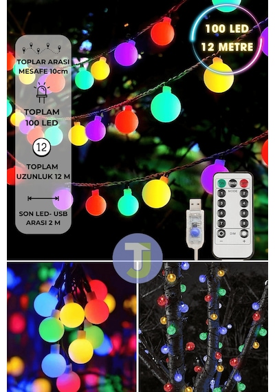 Technosmart 100 Ledli Usbli Kumandalı 8 Modlu 12 Metre Toplu Işık Parti Süsleme Organizasyon RGB