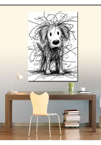 Kanvas Tablo Karakalem Köpek 70cmx100cm