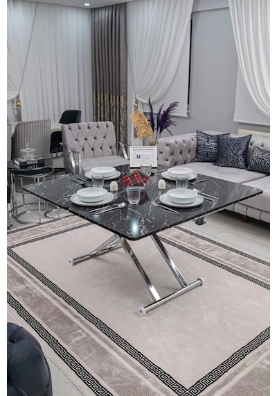 Home Üst Tabla Mdf Siyah Mermer Oval Köşe Alt Krom