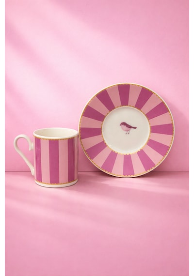 2 Kişilik Porselen Yaldızlı Lovely Birds Özel Tasarım Kuşlu Kahve Fincan Takımı Seti 90ml Mor