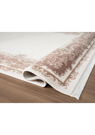Fontana Ft003p Krem Kahve Akrilik Halı Klasik Desen Pamuk Taban Tozu Az Salon Oturma Odası Halısı-1046 Krem